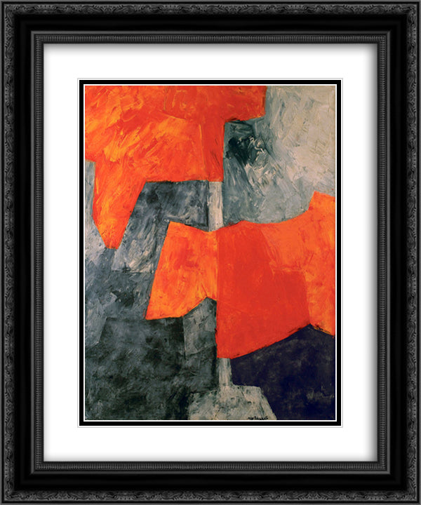 Composition grise et rouge 20x24 Black Ornate Wood Framed Art Print Poster with Double Matting by Poliakoff, Serge