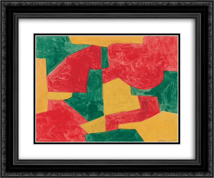 Composition verte, rouge et jaune 24x20 Black Ornate Wood Framed Art Print Poster with Double Matting by Poliakoff, Serge