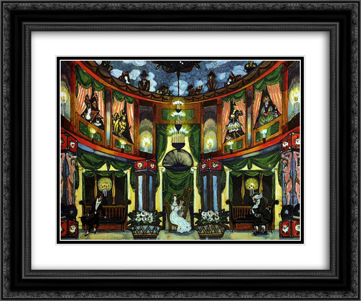 At Olympia's. Design for Tales of Hoffmann by J. Offenbach. 24x20 Black Ornate Wood Framed Art Print Poster with Double Matting by Sudeikin, Serge