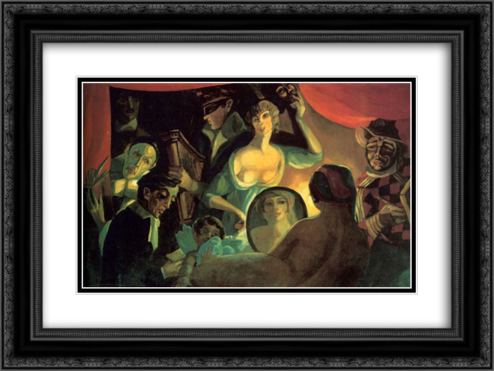 Cabaret Halt of Comedians (My Life) 24x18 Black Ornate Wood Framed Art Print Poster with Double Matting by Sudeikin, Serge