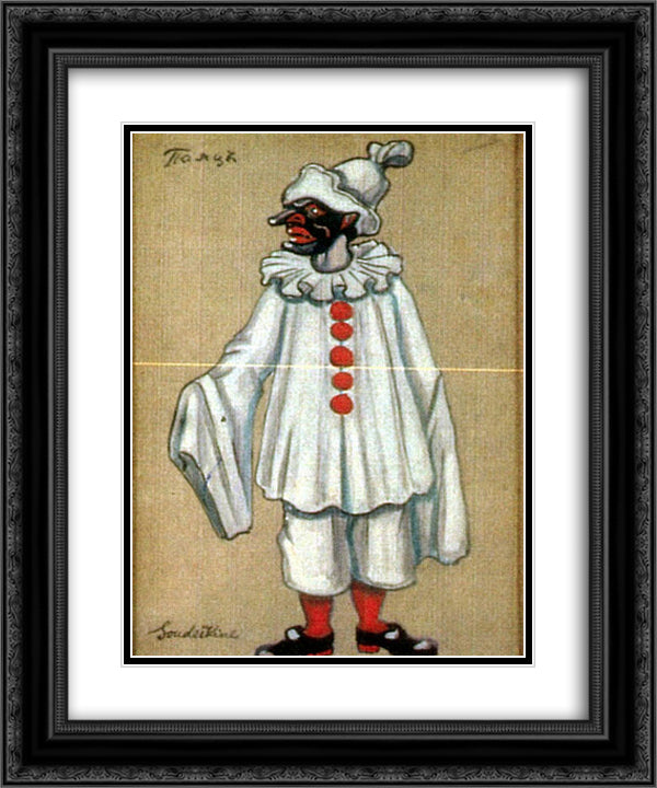Costume designs for Petrushka by Stravinsky in Metropolitan Opera - Jester 20x24 Black Ornate Wood Framed Art Print Poster with Double Matting by Sudeikin, Serge