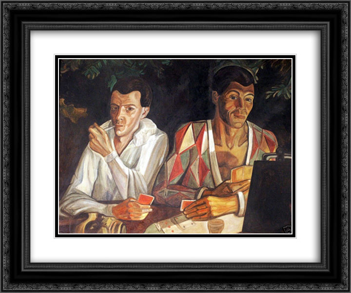 Harlequin and Pierrot, double self-portrait 24x20 Black Ornate Wood Framed Art Print Poster with Double Matting by Sudeikin, Serge