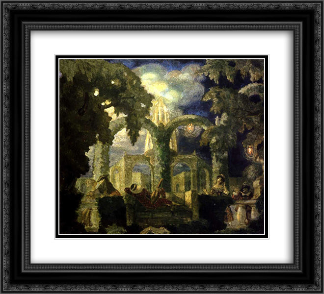 Harlequin's garden 22x20 Black Ornate Wood Framed Art Print Poster with Double Matting by Sudeikin, Serge