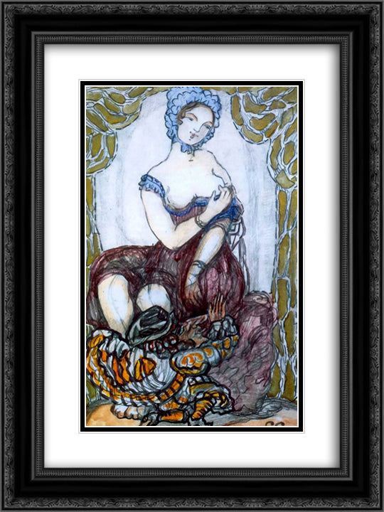 Portrait of O. A. Glebova-Sudeikina 18x24 Black Ornate Wood Framed Art Print Poster with Double Matting by Sudeikin, Serge