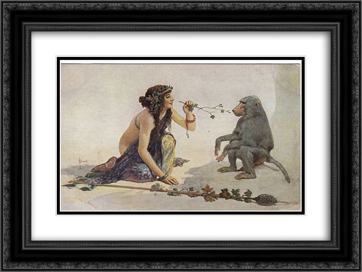 The girl with monkey 24x18 Black Ornate Wood Framed Art Print Poster with Double Matting by Solomko, Sergey