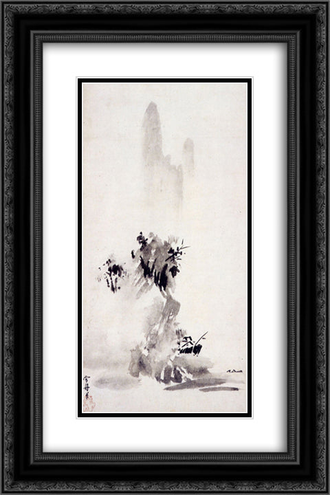Haboku sansui 16x24 Black Ornate Wood Framed Art Print Poster with Double Matting by Toyo, Sesshu