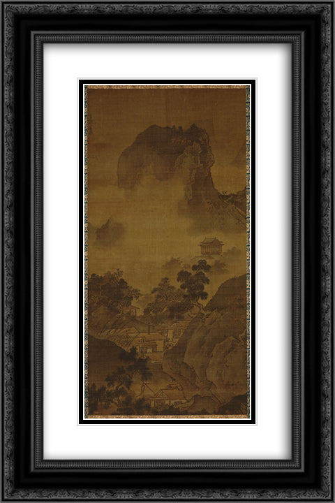 Landscape of Four Seasons Fall 16x24 Black Ornate Wood Framed Art Print Poster with Double Matting by Toyo, Sesshu