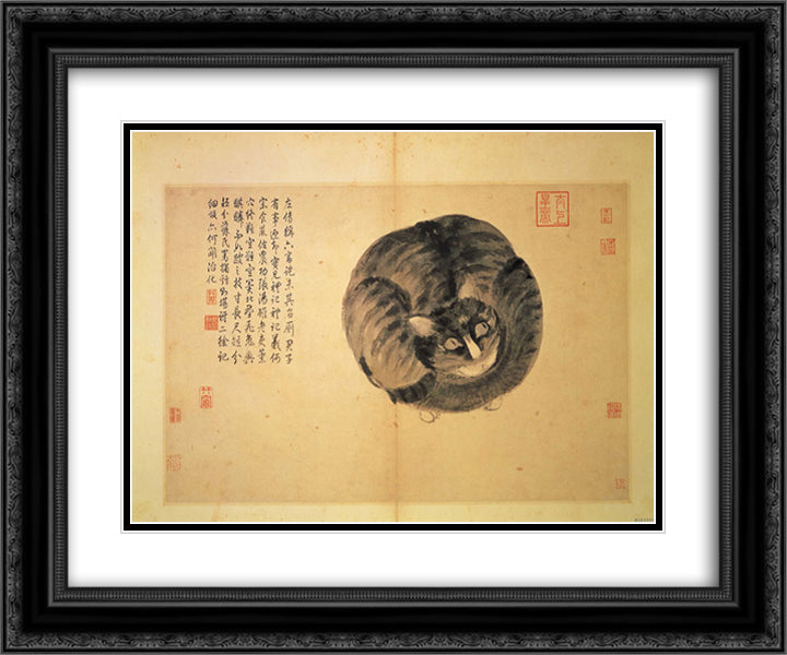 Cat (Sketches from Life) 24x20 Black Ornate Wood Framed Art Print Poster with Double Matting by Zhou, Shen