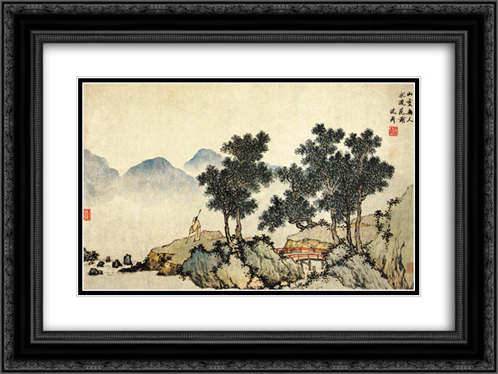 Falling Flowers 24x18 Black Ornate Wood Framed Art Print Poster with Double Matting by Zhou, Shen