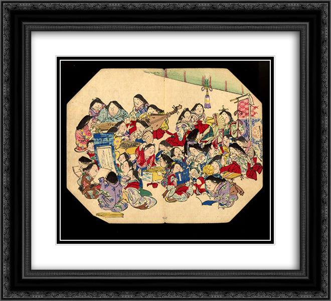 A comic pusuits of ladies 22x20 Black Ornate Wood Framed Art Print Poster with Double Matting by Zeshin, Shibata