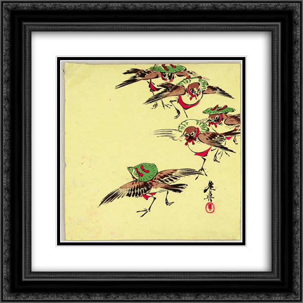 Birds in Festival 20x20 Black Ornate Wood Framed Art Print Poster with Double Matting by Zeshin, Shibata