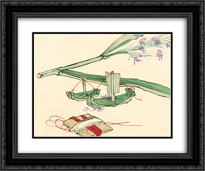 Model Boat - Hana Kurabe 24x20 Black Ornate Wood Framed Art Print Poster with Double Matting by Zeshin, Shibata