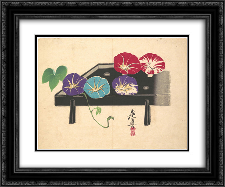 Morning Glories 24x20 Black Ornate Wood Framed Art Print Poster with Double Matting by Zeshin, Shibata