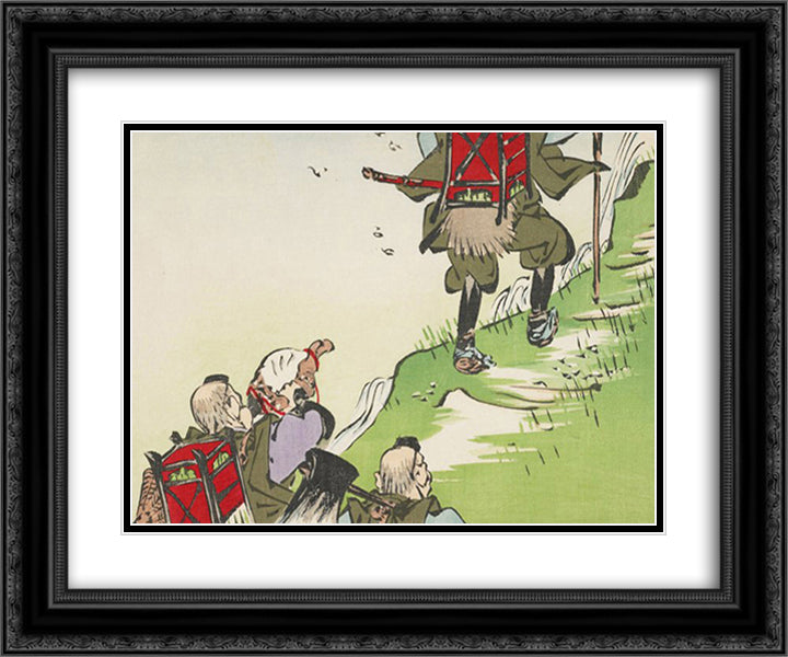 Processional of pilgrims 24x20 Black Ornate Wood Framed Art Print Poster with Double Matting by Zeshin, Shibata