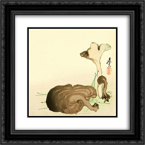 Wild Mushrooms 20x20 Black Ornate Wood Framed Art Print Poster with Double Matting by Zeshin, Shibata