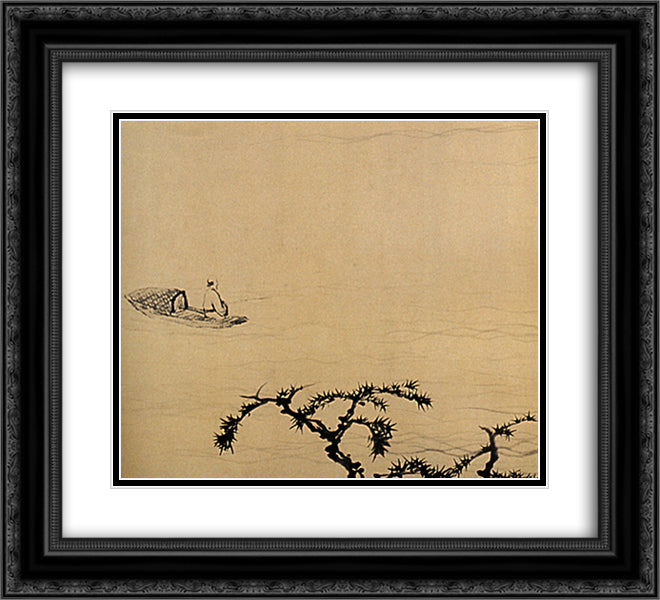At the discretion of River 22x20 Black Ornate Wood Framed Art Print Poster with Double Matting by Shitao