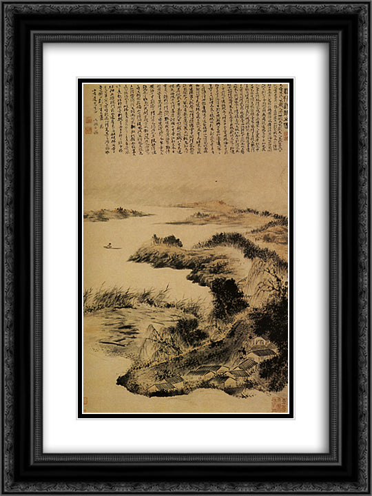 Autumn on the outskirts of Yangzhou 18x24 Black Ornate Wood Framed Art Print Poster with Double Matting by Shitao