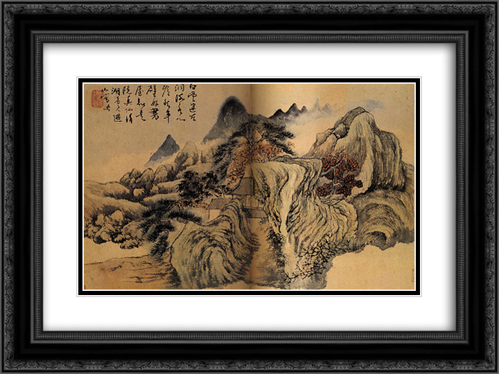 Autumn the mountain 24x18 Black Ornate Wood Framed Art Print Poster with Double Matting by Shitao