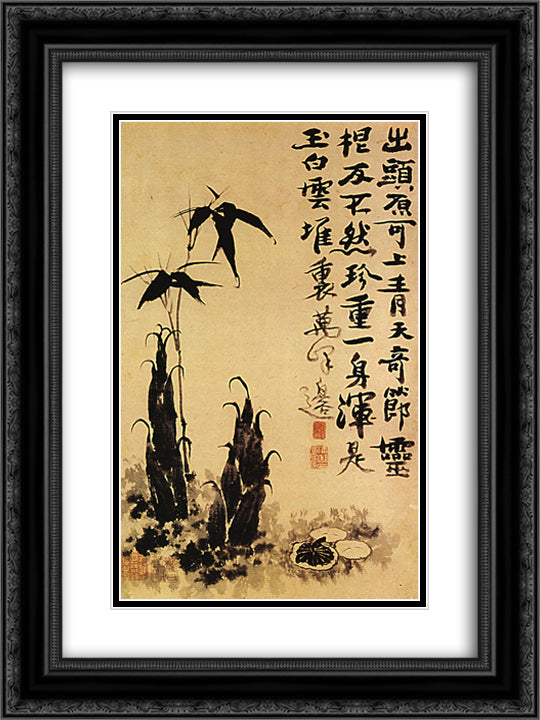 Bamboo shoots 18x24 Black Ornate Wood Framed Art Print Poster with Double Matting by Shitao