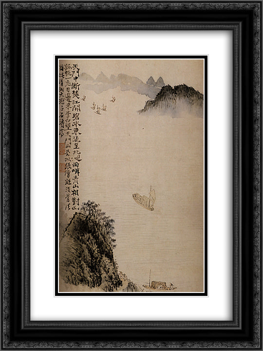 Boats to the door 18x24 Black Ornate Wood Framed Art Print Poster with Double Matting by Shitao