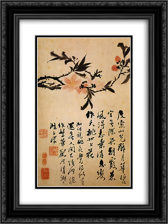 Branch to fish 18x24 Black Ornate Wood Framed Art Print Poster with Double Matting by Shitao