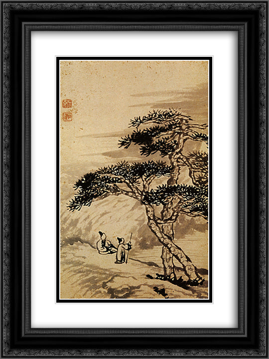 Conversation at the edge of the void 18x24 Black Ornate Wood Framed Art Print Poster with Double Matting by Shitao