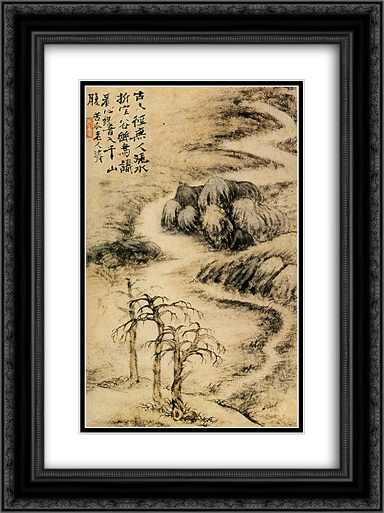 Creek in winter 18x24 Black Ornate Wood Framed Art Print Poster with Double Matting by Shitao