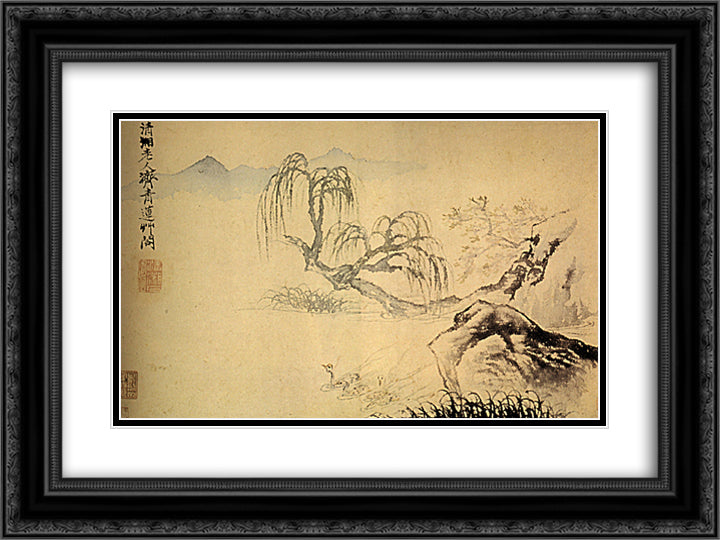 Ducks on the river 24x18 Black Ornate Wood Framed Art Print Poster with Double Matting by Shitao