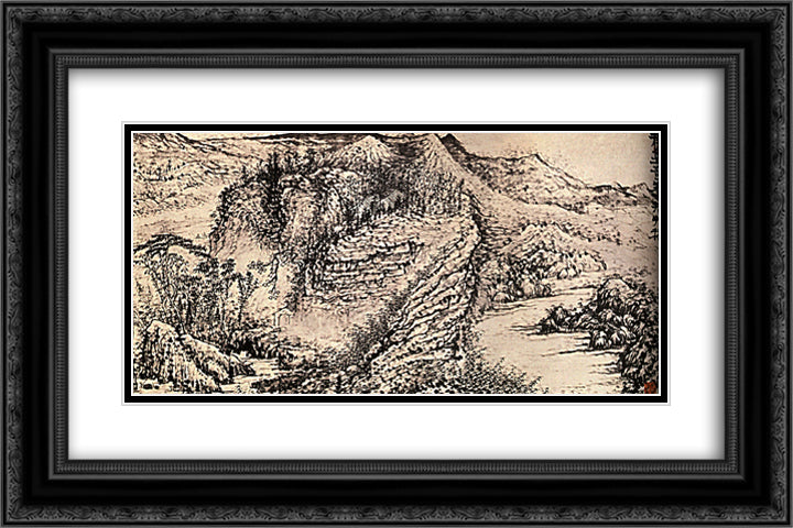 I went through all the fabulous mountains and I fixed the sketch 24x16 Black Ornate Wood Framed Art Print Poster with Double Matting by Shitao