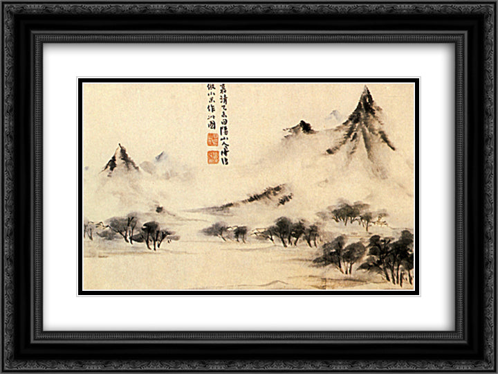 Mists on the mountain 24x18 Black Ornate Wood Framed Art Print Poster with Double Matting by Shitao