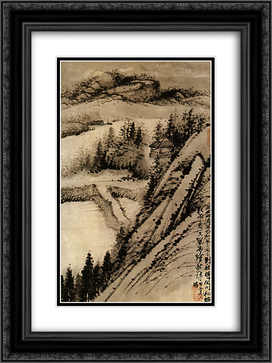 Move up one more floor 18x24 Black Ornate Wood Framed Art Print Poster with Double Matting by Shitao