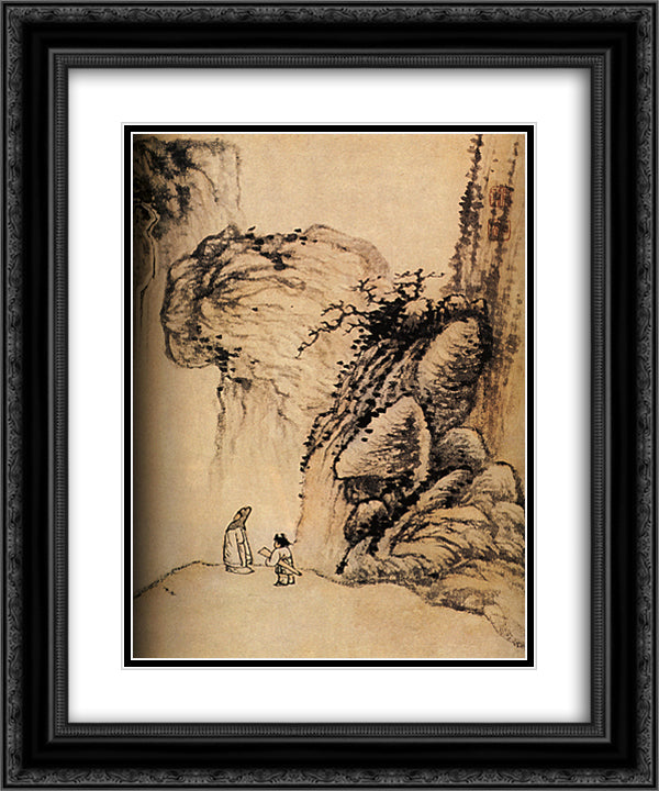 Nostalgic walk 20x24 Black Ornate Wood Framed Art Print Poster with Double Matting by Shitao