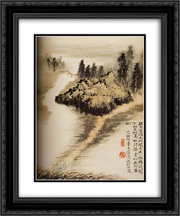 On the other side of the water 20x24 Black Ornate Wood Framed Art Print Poster with Double Matting by Shitao