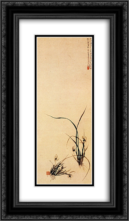 Shoots of orchids 14x24 Black Ornate Wood Framed Art Print Poster with Double Matting by Shitao