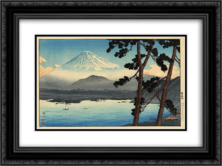 Fuji from Lake Shojin 24x18 Black Ornate Wood Framed Art Print Poster with Double Matting by Takahashi, Shotei
