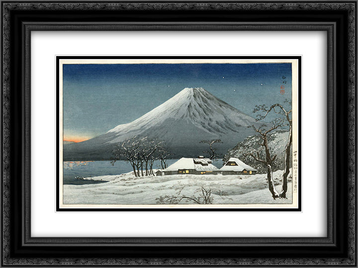Fuji from Lake Yamanaka 24x18 Black Ornate Wood Framed Art Print Poster with Double Matting by Takahashi, Shotei