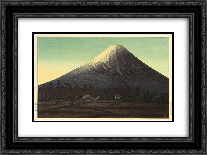 Fuji near Tamaho (green variant) 24x18 Black Ornate Wood Framed Art Print Poster with Double Matting by Takahashi, Shotei