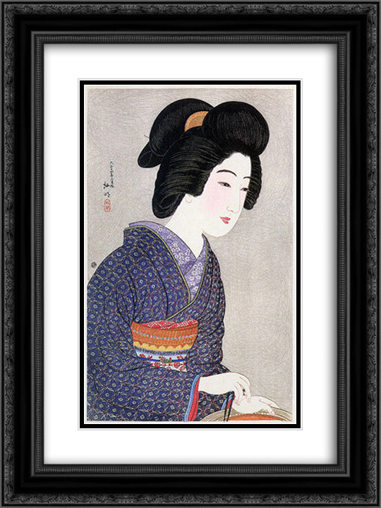 Geisha by Brazier 18x24 Black Ornate Wood Framed Art Print Poster with Double Matting by Takahashi, Shotei