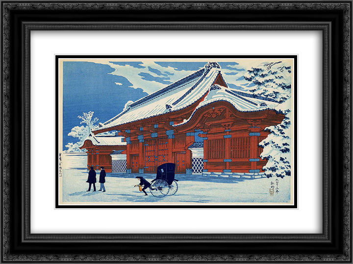 Red Gate at Hongo 24x18 Black Ornate Wood Framed Art Print Poster with Double Matting by Takahashi, Shotei