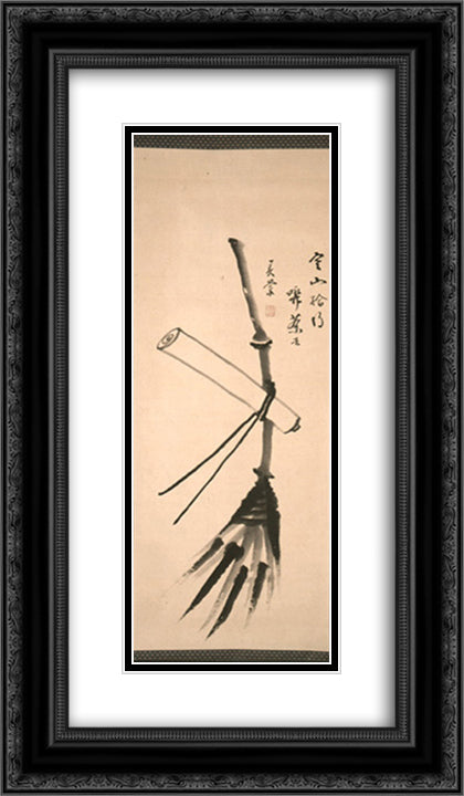 Attributes of Kanzan & Jittoku 14x24 Black Ornate Wood Framed Art Print Poster with Double Matting by Joshu, Shunso
