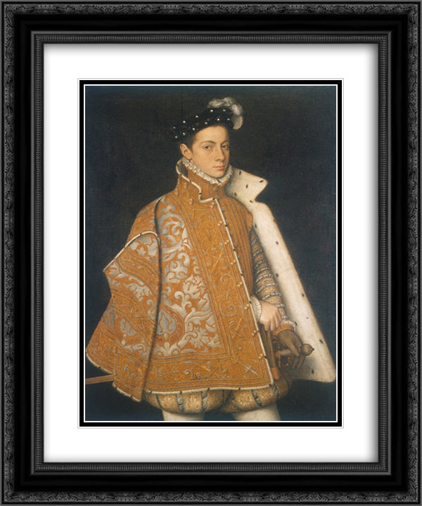 A portrait of a young Alessandro Farnese, the future Duke of Parma 20x24 Black Ornate Wood Framed Art Print Poster with Double Matting by Anguissola, Sofonisba