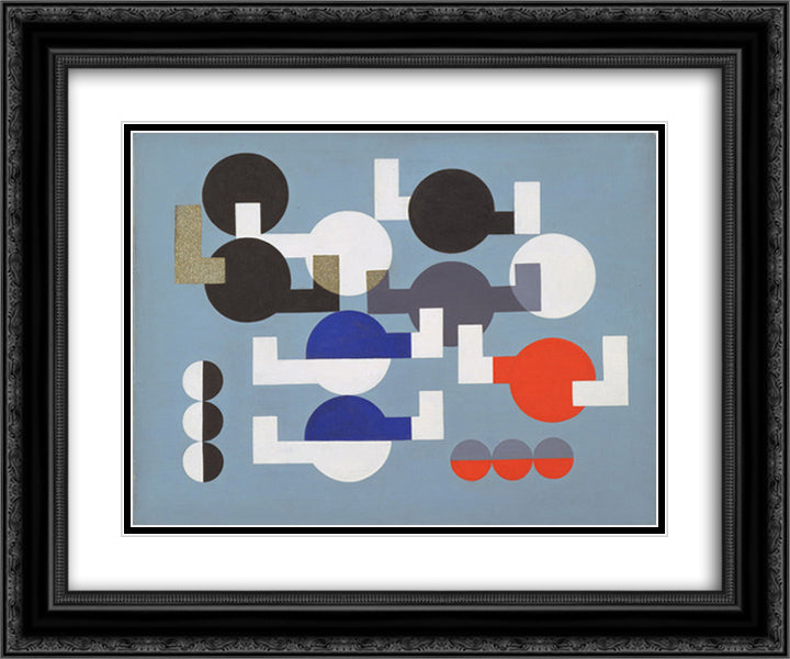 Composition of Circles and Overlapping Angles 24x20 Black Ornate Wood Framed Art Print Poster with Double Matting by Taeuber Arp, Sophie