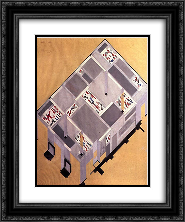Draft for the tearoom on the ground floor of the Cafe Aubette 20x24 Black Ornate Wood Framed Art Print Poster with Double Matting by Taeuber Arp, Sophie