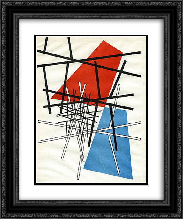 O. T.(Croisement de droites, plans) 20x24 Black Ornate Wood Framed Art Print Poster with Double Matting by Taeuber Arp, Sophie