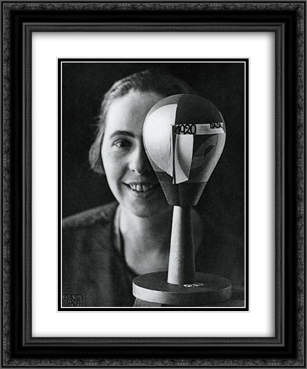 Self-portrait with Dada-Kopf (Dada Head) 20x24 Black Ornate Wood Framed Art Print Poster with Double Matting by Taeuber Arp, Sophie