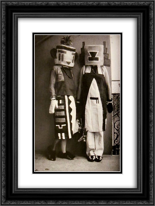 Sophie and Erika Taeuber (Hopi Indian Costumes) 18x24 Black Ornate Wood Framed Art Print Poster with Double Matting by Taeuber Arp, Sophie