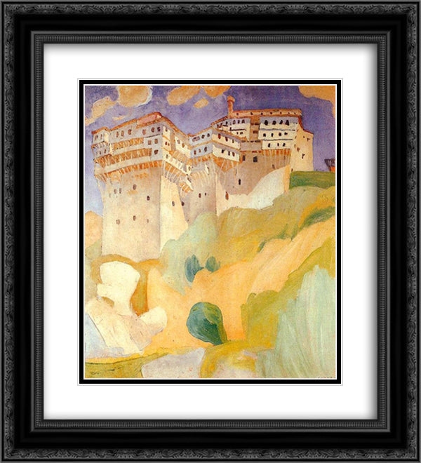 Abbey Dionysiou 20x22 Black Ornate Wood Framed Art Print Poster with Double Matting by Papaloukas, Spyros