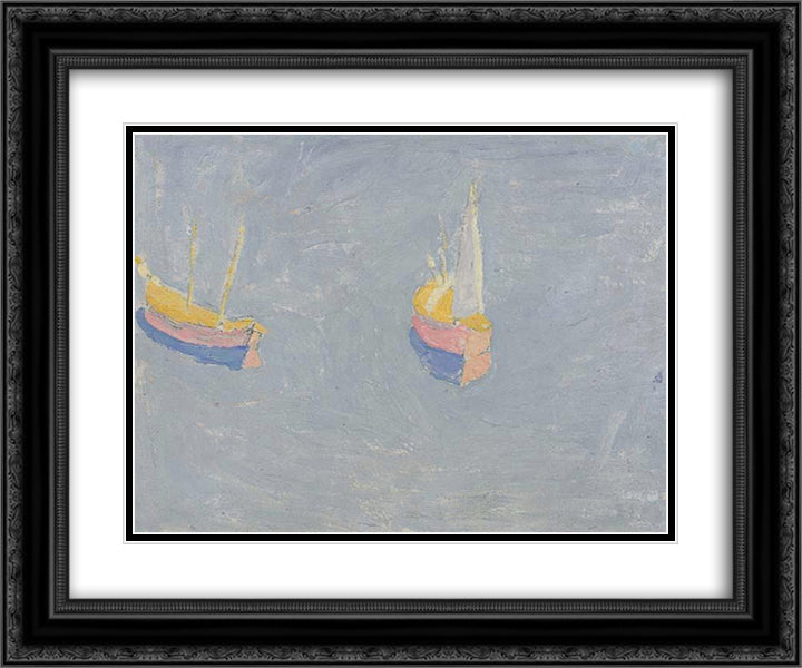 Boats 24x20 Black Ornate Wood Framed Art Print Poster with Double Matting by Papaloukas, Spyros