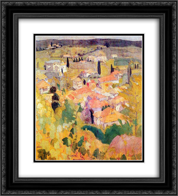 View from Karyes of Mount Athos 20x22 Black Ornate Wood Framed Art Print Poster with Double Matting by Papaloukas, Spyros