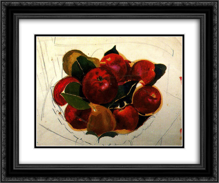 Apples and Pears on a Chair 24x20 Black Ornate Wood Framed Art Print Poster with Double Matting by Spencer, Stanley